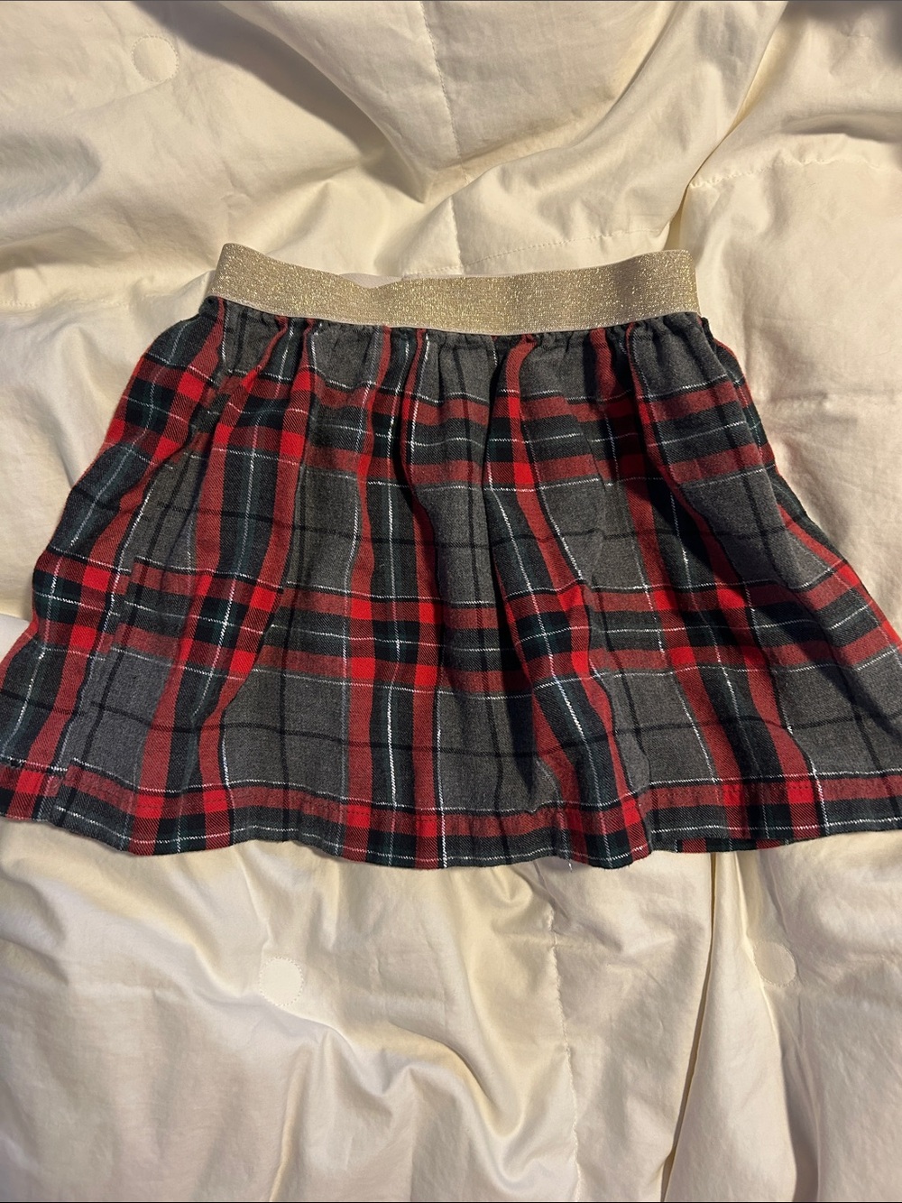 Carter's Red and Gray Plaid Skater Skirt with Gold Waistband